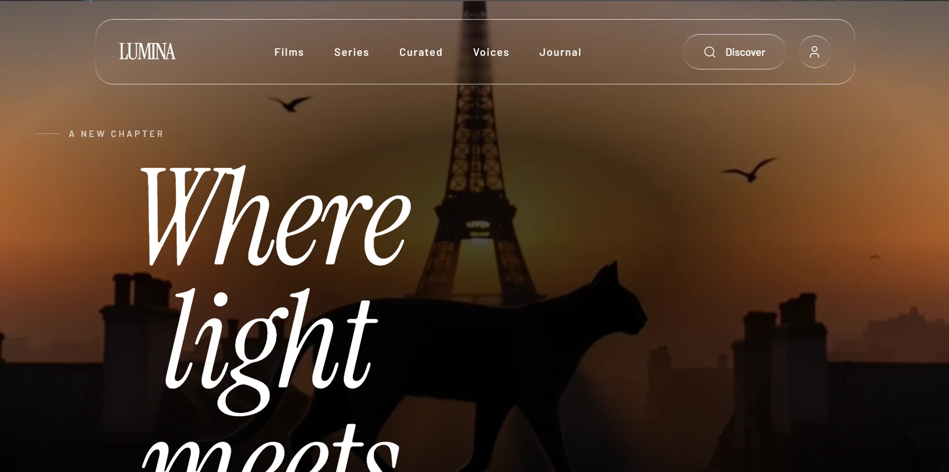 Preview thumbnail of the Cinematic web design mockup featuring glassmorphism, video ui, immersive for premium websites for Riverside service businesses